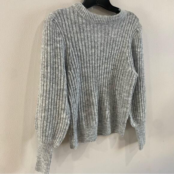 Lulus Heather Gray Knit Sweater Balloon Sleeve Size S Soft Cozy Fall Top - Picture 9 of 10